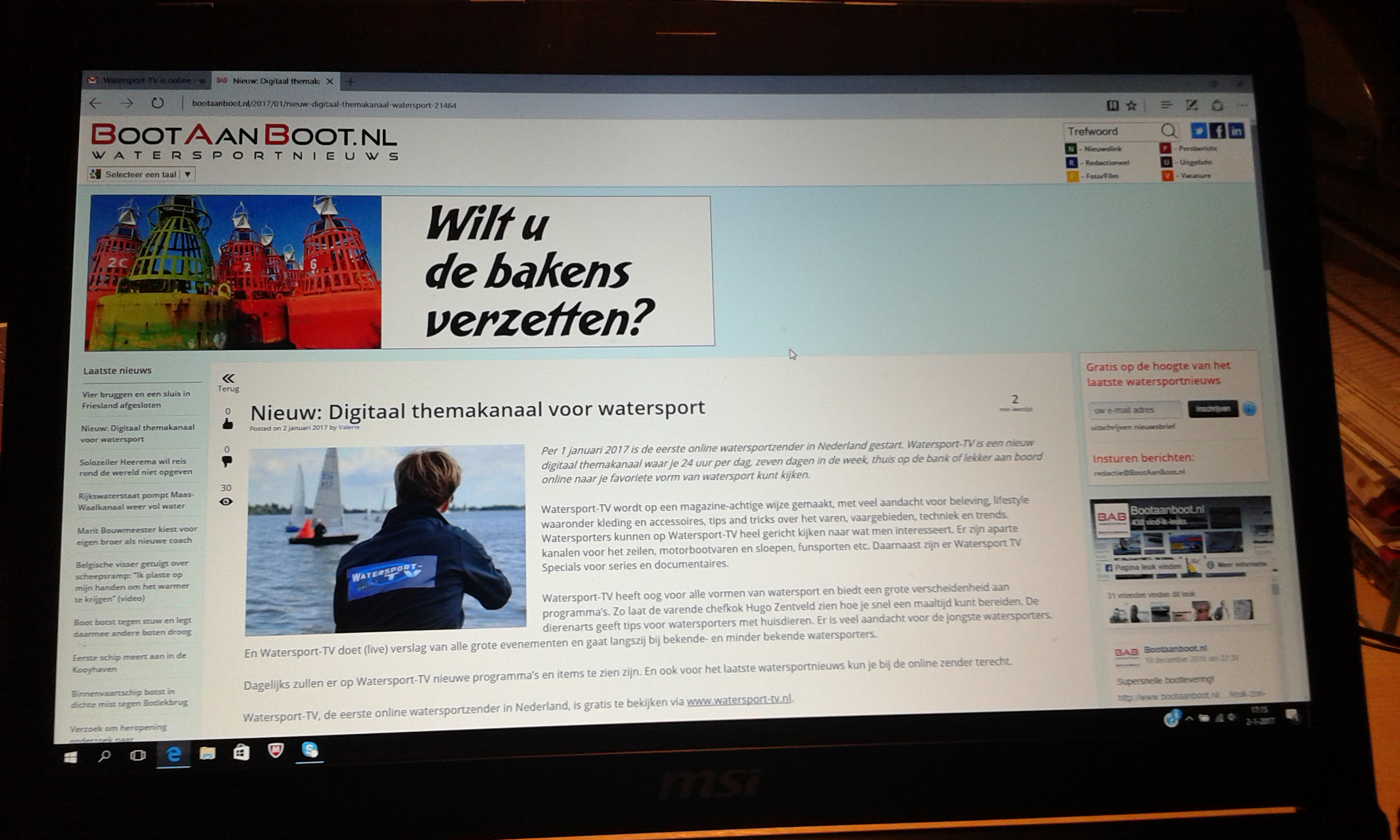 WATERSPORT-TV IN LANDELIJKE MEDIA